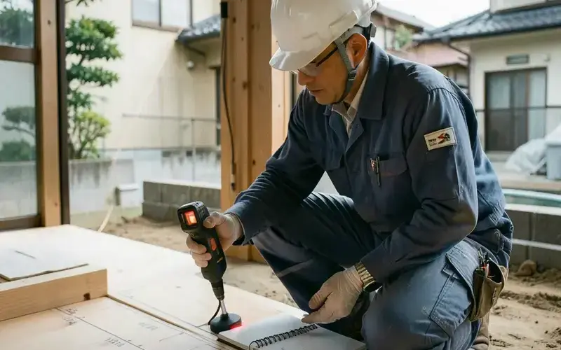 エンジニアが床を計測している様子